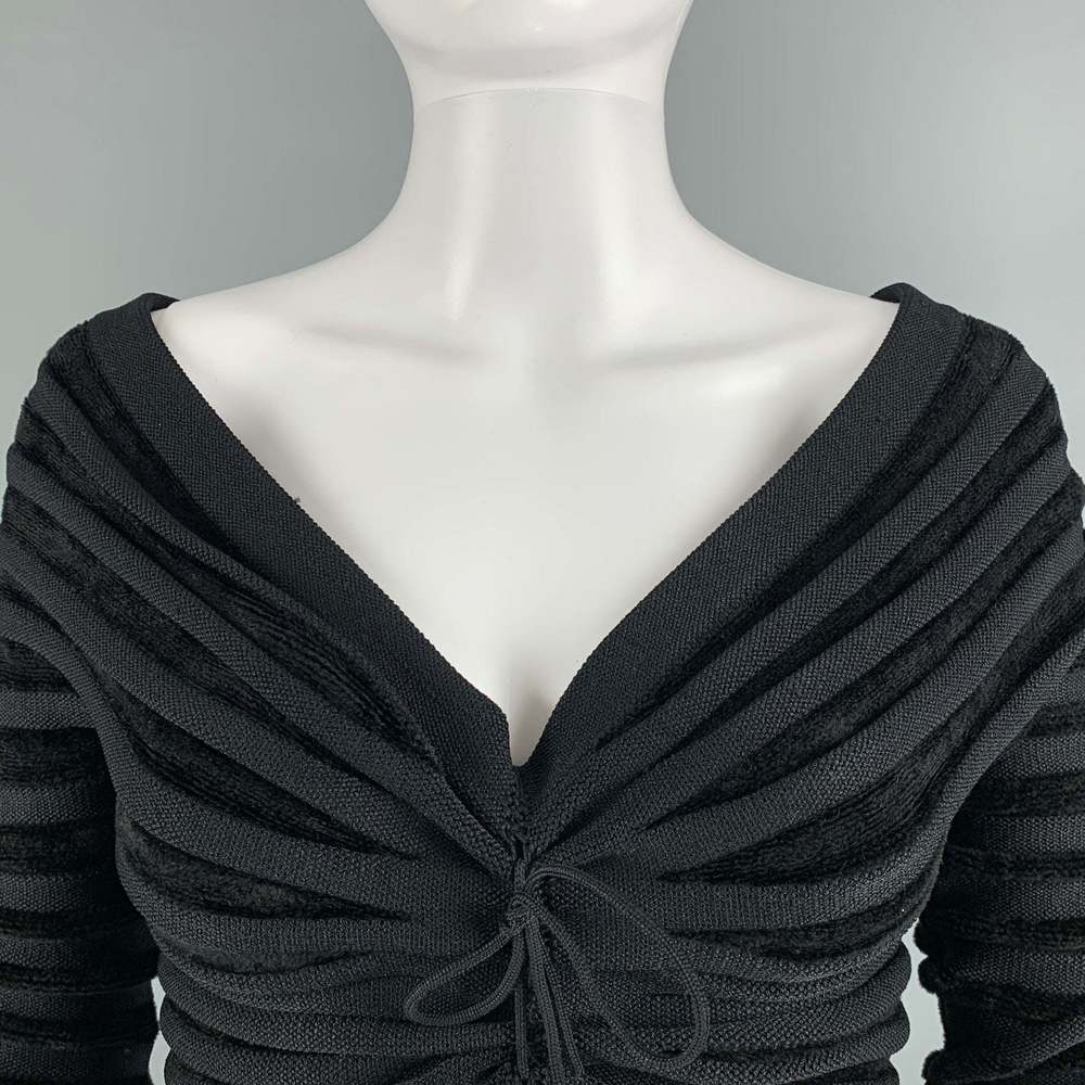ALAIA Black Viscose Polyamide Velvet Cropped Pullover - Picture 2 of 9